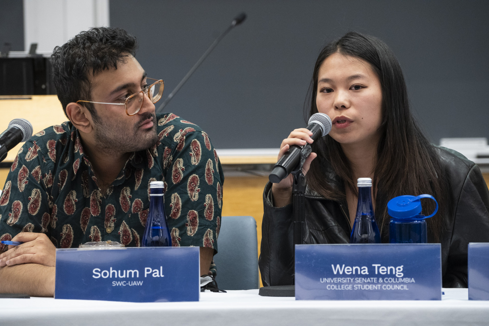 Wena Teng and Sohum Pal speaking at "Columbia Teach-in: Faculty Student Collaborations to Reimagine the University."