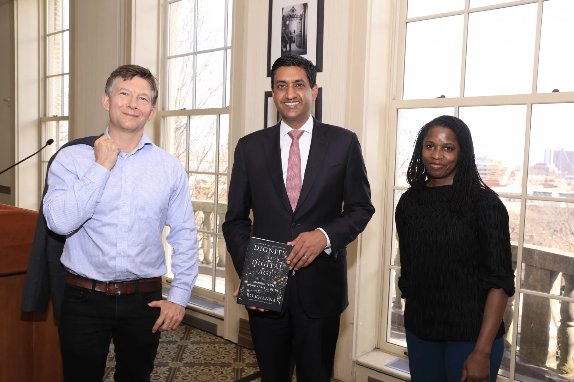 (Left to right) Professor Jedediah S. Purdy, Rep. Ro Khanna, and Professor Olatunde C. Johnson