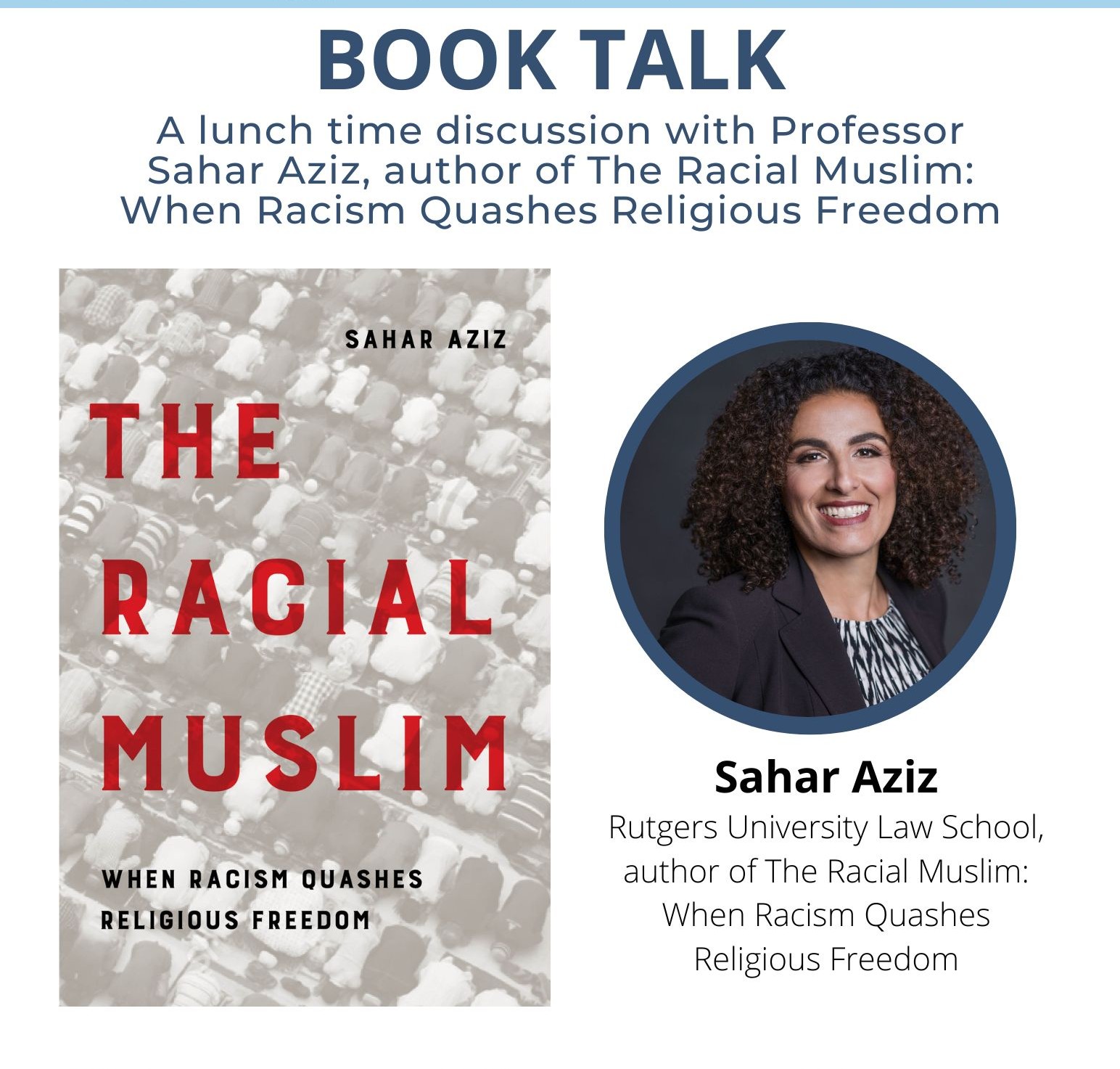 Sahar Aziz Headshot with Cover of "The Racial Muslim"